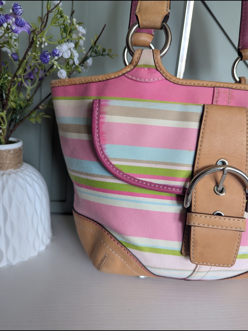 Coach Soho Twill Stripe Small Tote, a vintage - Picture 2 of 12